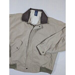 Gant Flyer Bomber Jacket Khaki Brown Men's Size XL Harrington Leather Collar